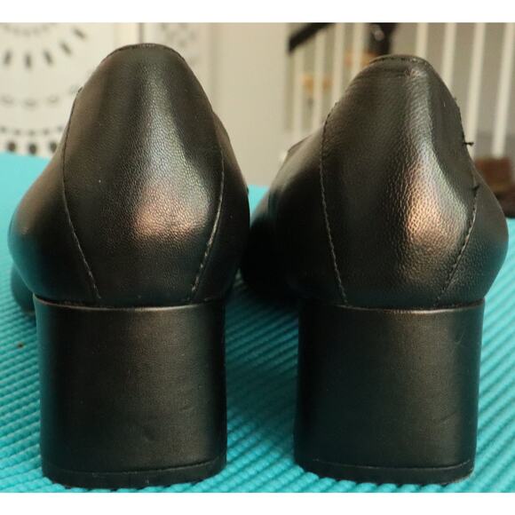 Naturalizer Black Leather Pumps Mid Heel Low Block Pointed Toe 7W Wide Work - Picture 5 of 7